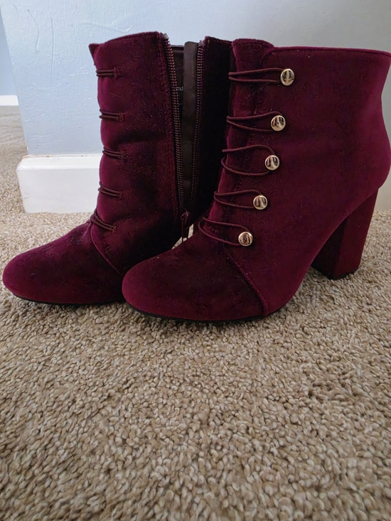 Shoes - Women's Burgundy Suede Lace-Front Ankle Boots
